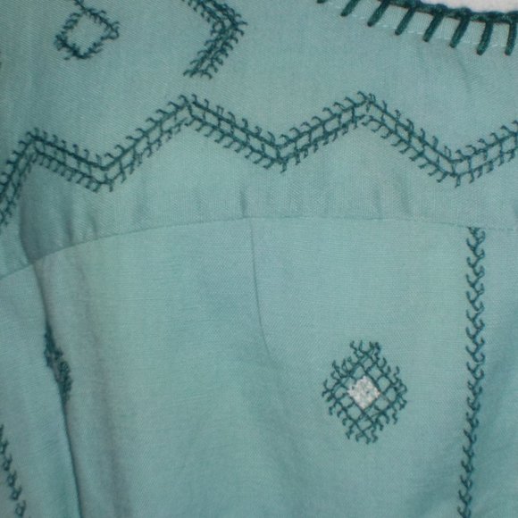 ZARA MS SIZE SMALL LIGHT GREEN / TEAL EMBROIDERED BELTED WAIST CAFTAN DRESS - Picture 12 of 13